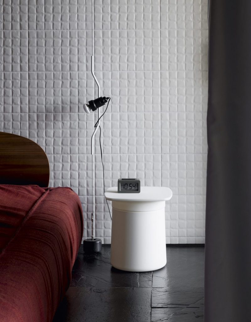 nightstand made of with internal drawer based on polypropylene in a white tone in the shape of a cylinder