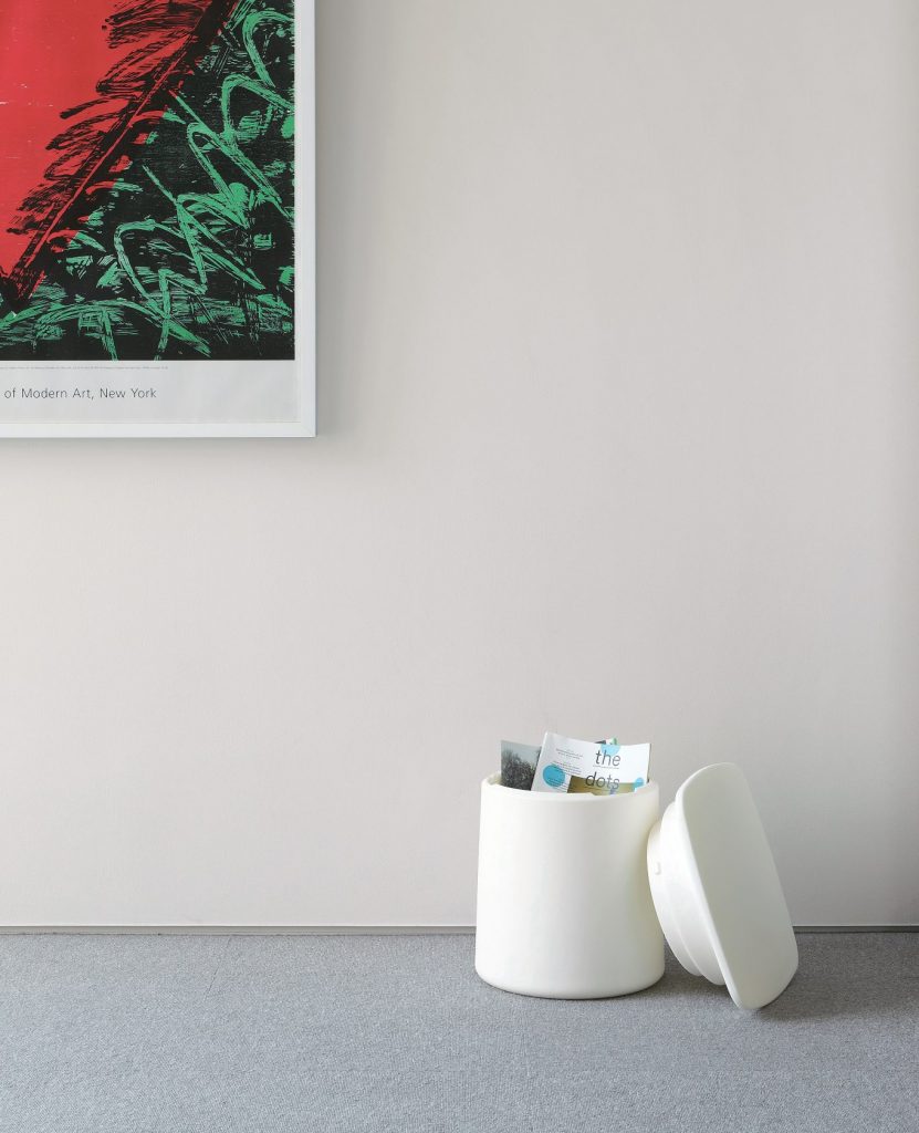 nightstand made of with internal drawer based on polypropylene in a white tone in the shape of a cylinder