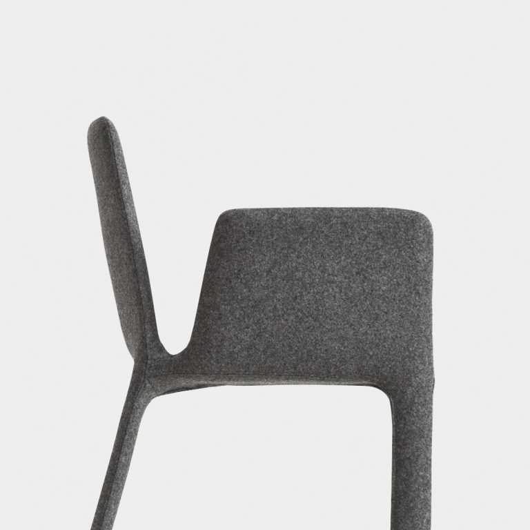 stool made of gray fabric with armrests on a white background