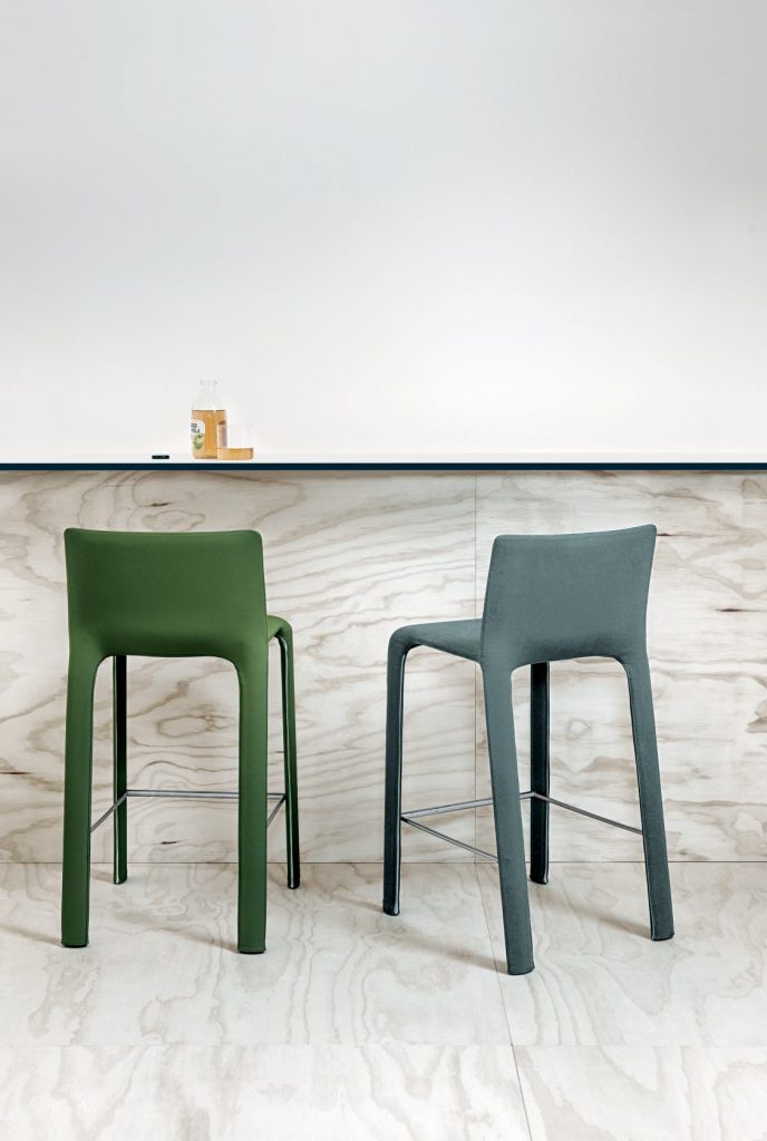 two chairs made of blue and green fabric on an aluminum structure