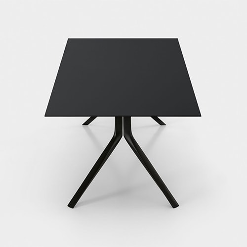 extendable table made of aluminum base and lacquered wood top in a black tone