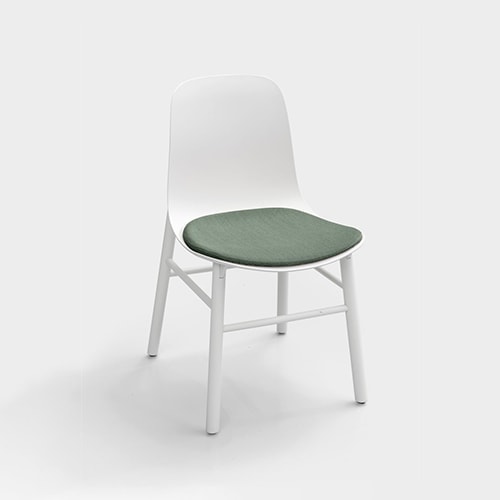 chair made of wood and cushion on the seat made of green fabric on a white background