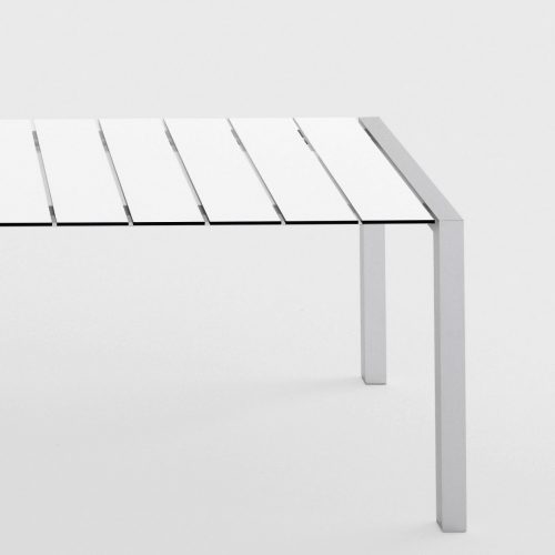 chair made of aluminum base in a gray tone and white plank top