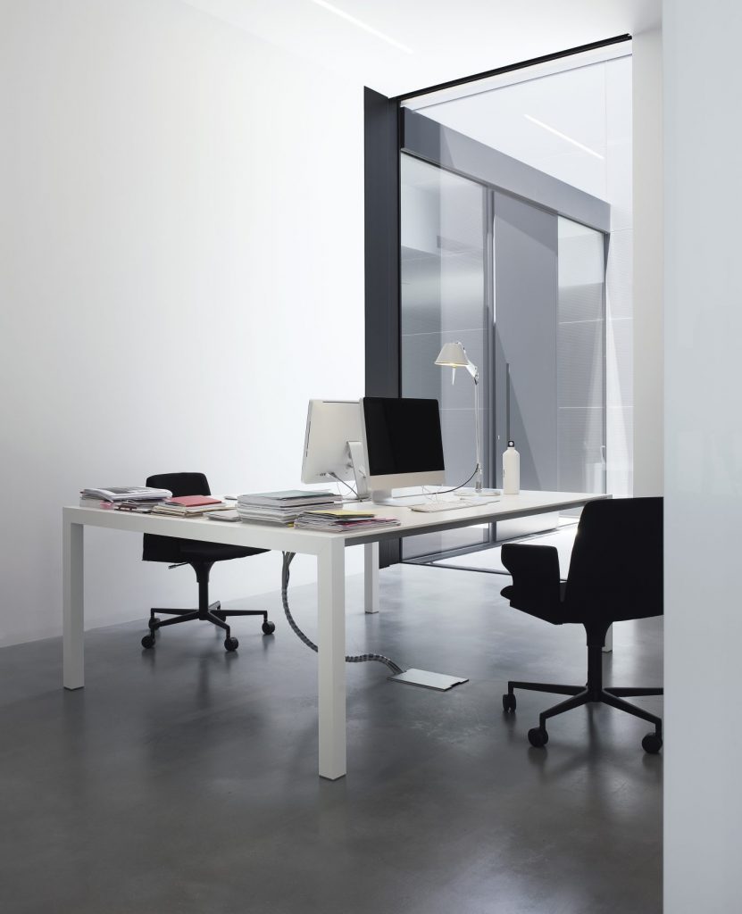 work table made of aluminum base in different layers in a white color tone