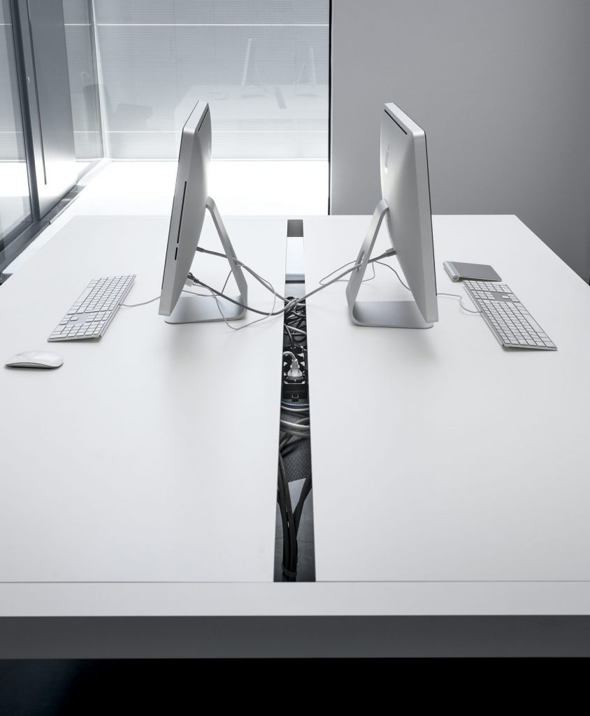 work table made of aluminum base in different layers in a white color tone