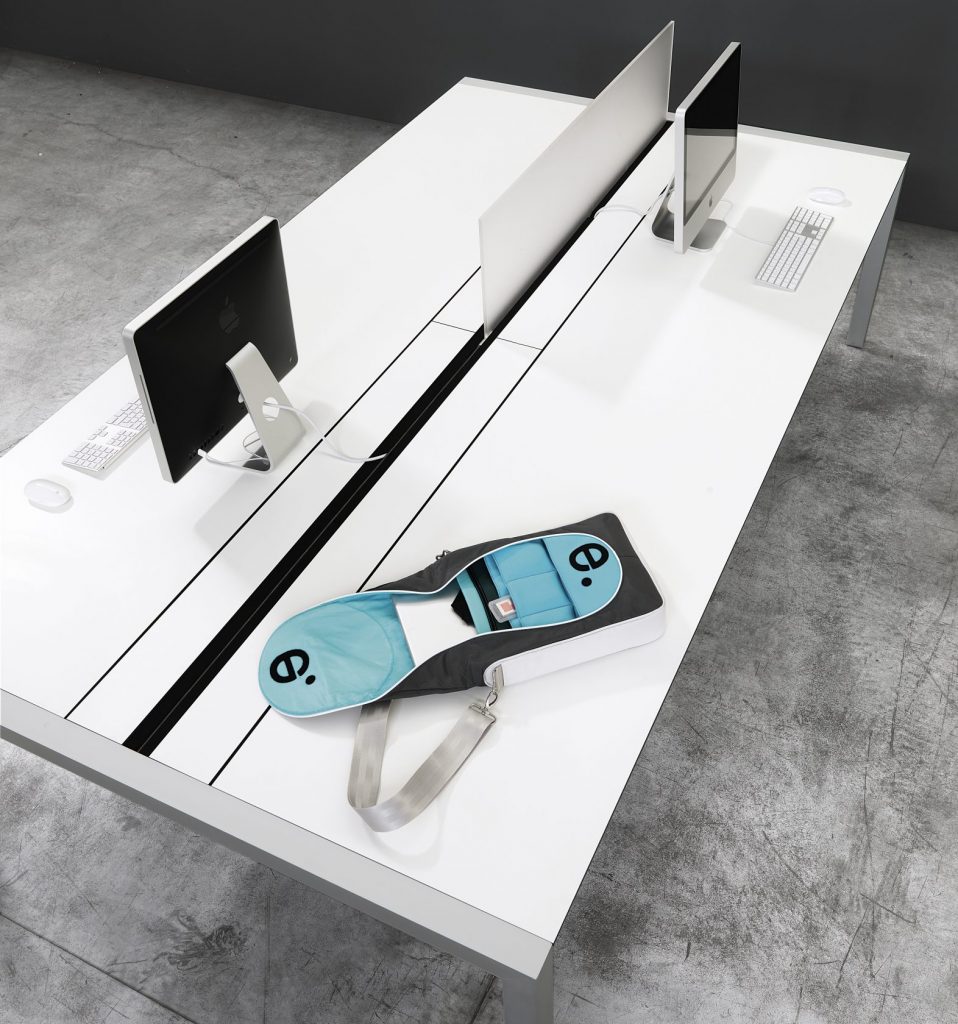 work table made of aluminum base in different layers in a white color tone