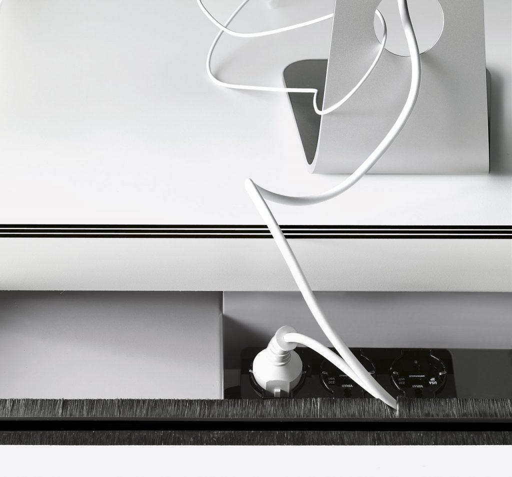 office desk table made of aluminum base in different layers in a white tone on a white background