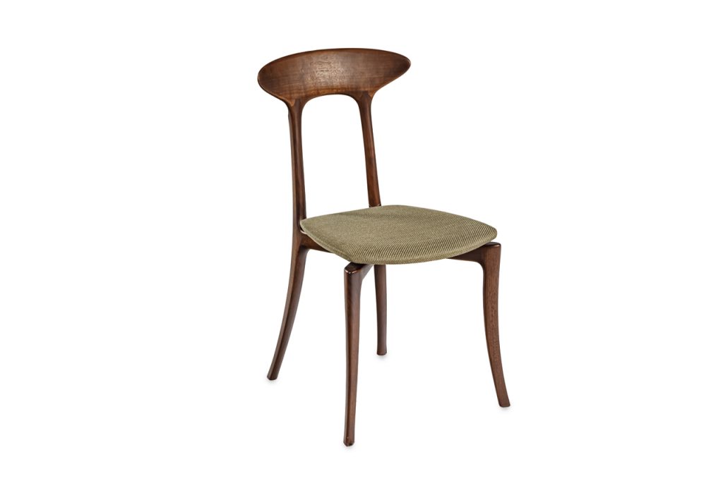 Dark American Walnut Solid Wood Dining Chair, Textiles Levello Beige Upholstered Seat Cushion.