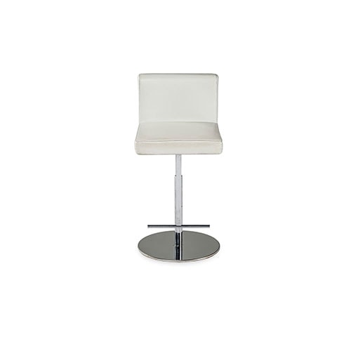 stool with column seat and height-adjustable polished metal base.