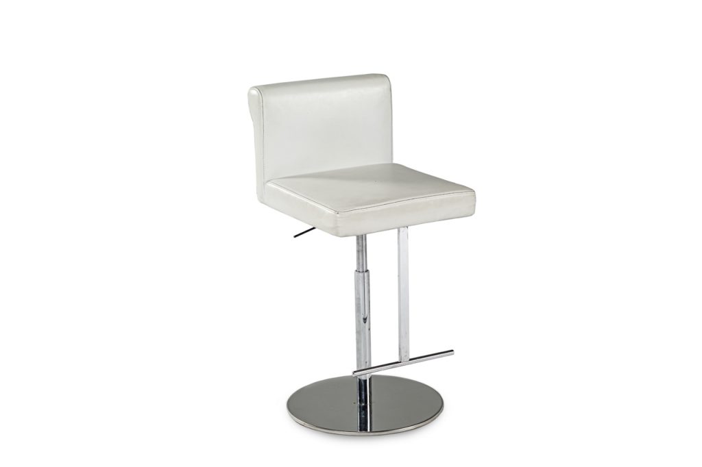 stool with column seat and height-adjustable polished metal base on a white background