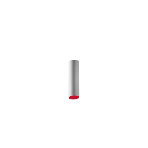 Suspension lamp in fiberglass composite exterior screen in white. Interior screen in red.