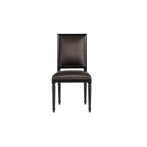 dining chair made in a black wooden structure stuffed with fabric cushion in a black tone