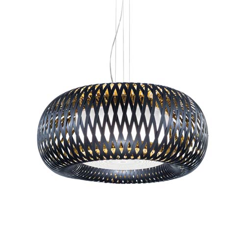 ceiling lamp made in the shape of a basket based on technopolymers in a black and gold tone