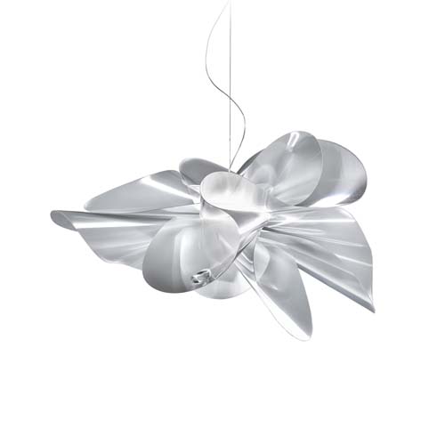 hanging lamp made from Lentiflex® based inspired by dance in a silver tone on a white background