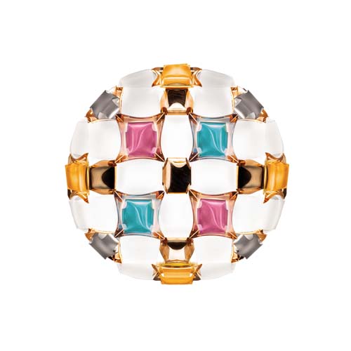 lamp made in the shape of a sphere made of white Opalflex® and Lentiflex® in a multicolor tone