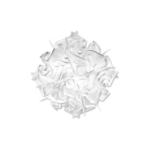 Handmade ceiling lamp in the shape of flower petals based on natural pieces in a white tone on a white background