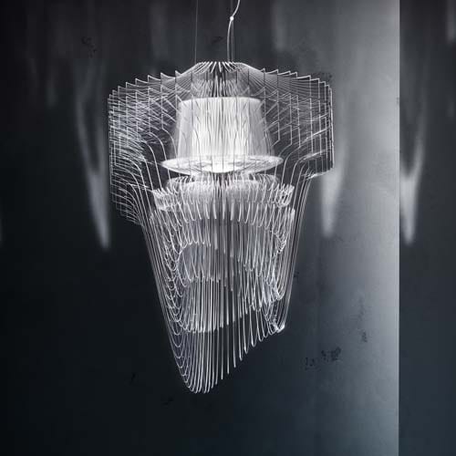 Lamp made up of fifty layers of various shell-shaped Cristalflex® in a transparent color tone for crystals
