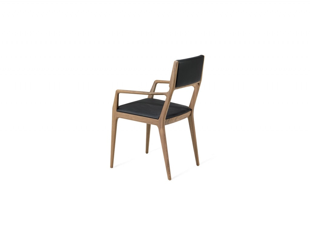 chair made of walnut wood base in a brown tone and upholstered in alamo fabric in a black tone