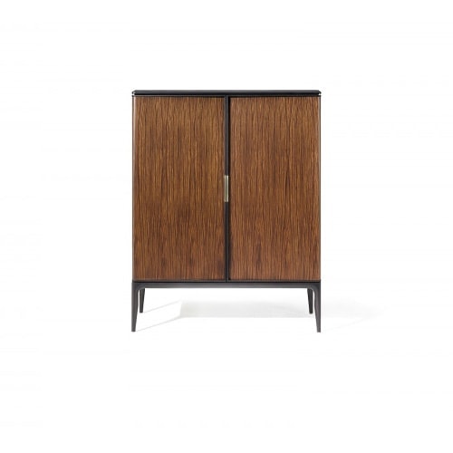 cabinet made in wood of nogal in a brown color tone finishies in black leather on a white background