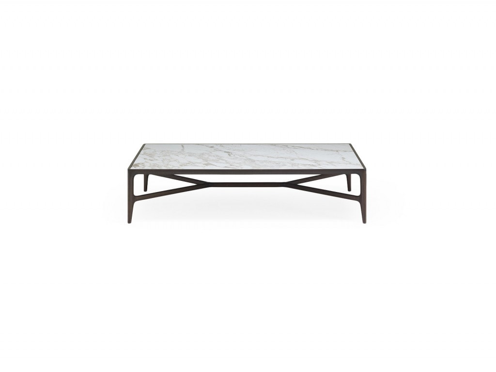 small centerpiece made of walnut wood base and cirtsal or marble top in a tone of white with coffee