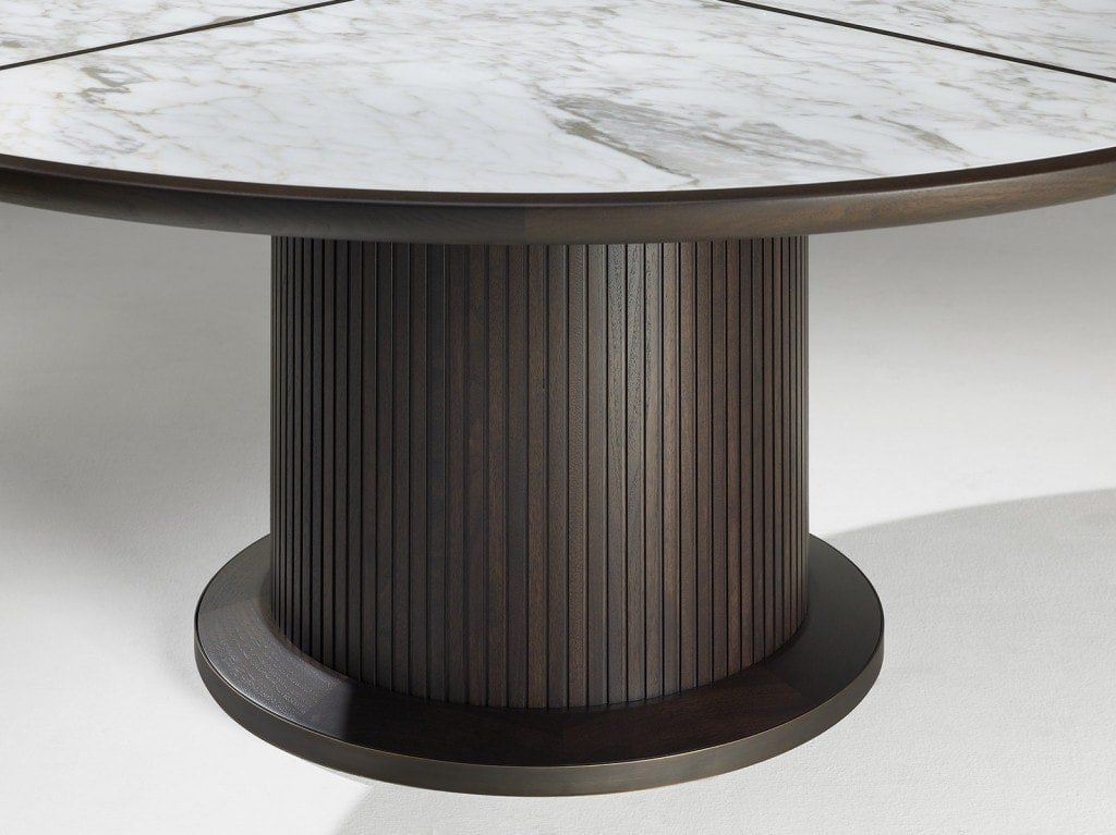 table made of brass and marble wood in a circular shape