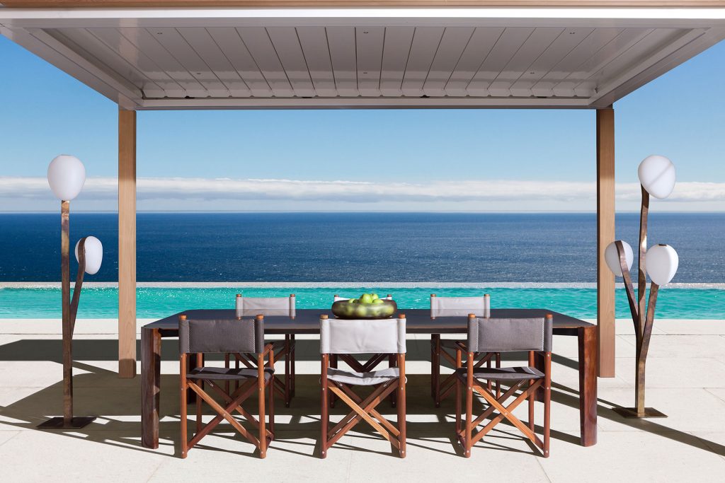 dining table made of wood base in a gray tone on a outside