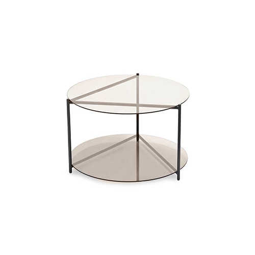 Coffee table with bronze glass top on coated steel base.