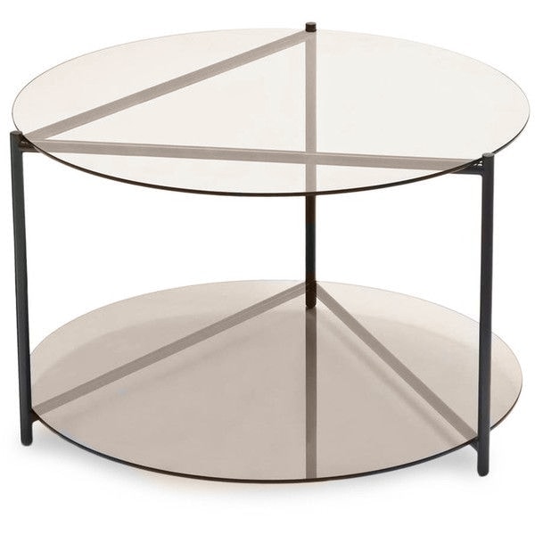 Coffee table with bronze glass top on coated steel base on a white background