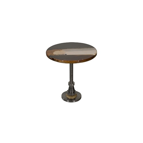 side table made of metal wood base and lacquered in a brown and beige tone