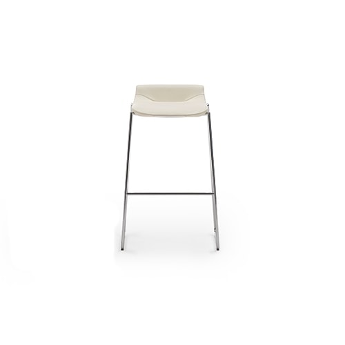 bar stool made of steel base and upholstered in white leather on a white background