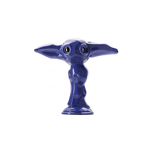 small figure made of ceramic in the shape of an elf in a purple tone
