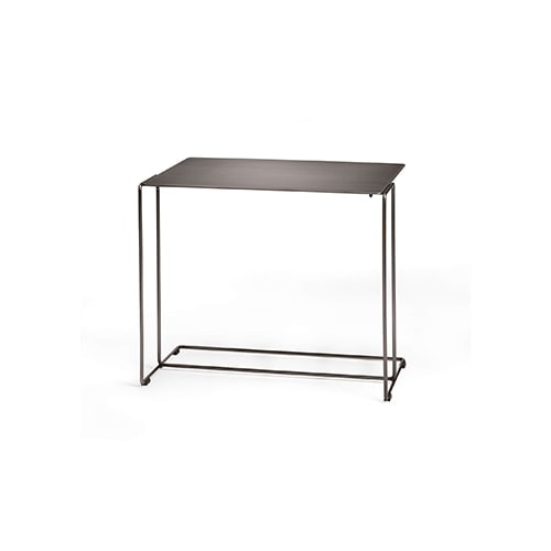 cion rectangular metal side table in a burnished brass color tone on a white background