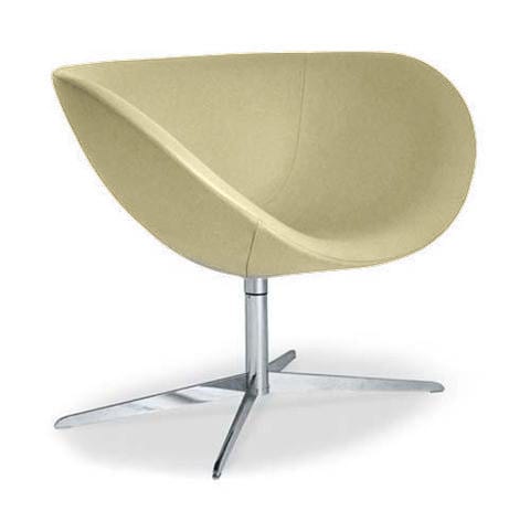 armchair made of corrugated steel and upholstered in ecological leather in a light yellow tone