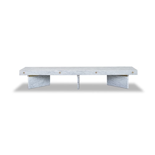 coffee table made of marble in a white stone color tone with brass details