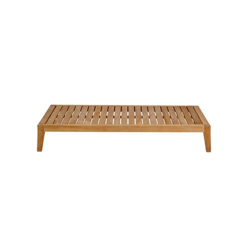 outdoor coffee table made of teak wood in a natural color tone of the wood