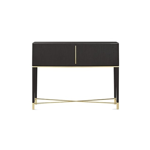 desk with folding door made throughout its structure in ash wood in a brown tone with gold finishes