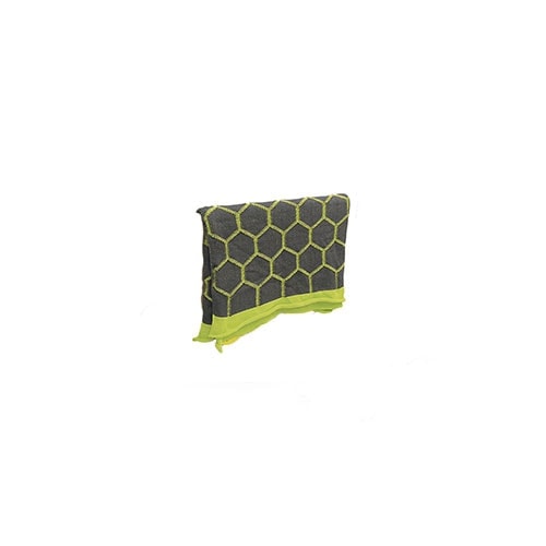 blanket made from hand-knitted fabric in a shade of lime green and gray