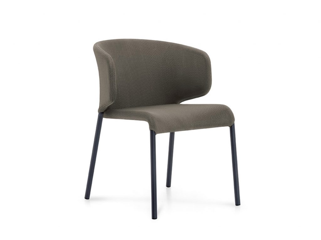 chairs made of aluminum base and upholstered in brown fabric