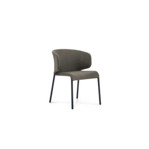 chairs made of aluminum base and upholstered in brown fabric on a white background