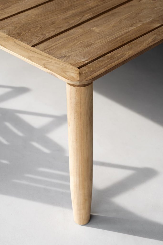 Close up of Levante Twenty-Two Table leg on top of a white floor