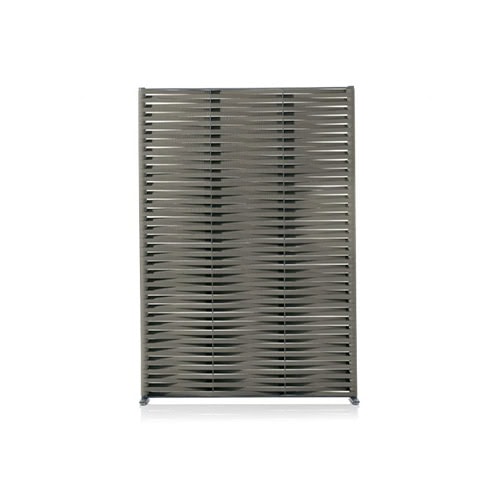 Rod Wing Screen features an elegant gray weave framed in aluminum, creating a refined divider for patios or poolside settings.