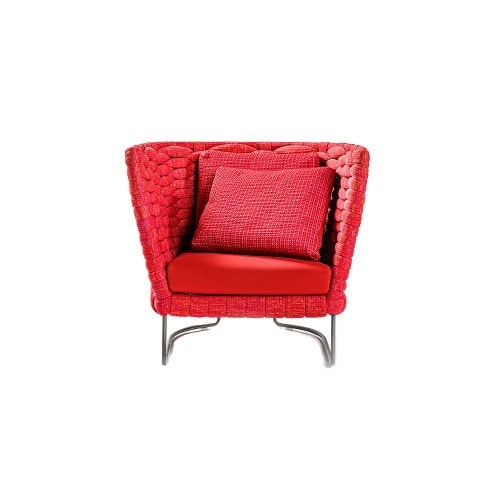 Frontal view of Ami indoor armchair in front of a white background