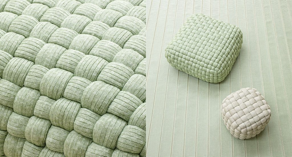 Left side of the picture is showing a close up of the fine detail of Tobit and on the right side is an outer view of a green Tobit and a cream version on top of a lime green background
