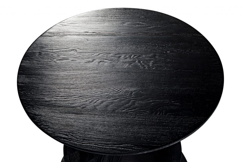 Top close up view of Birignao in black in front of a white background