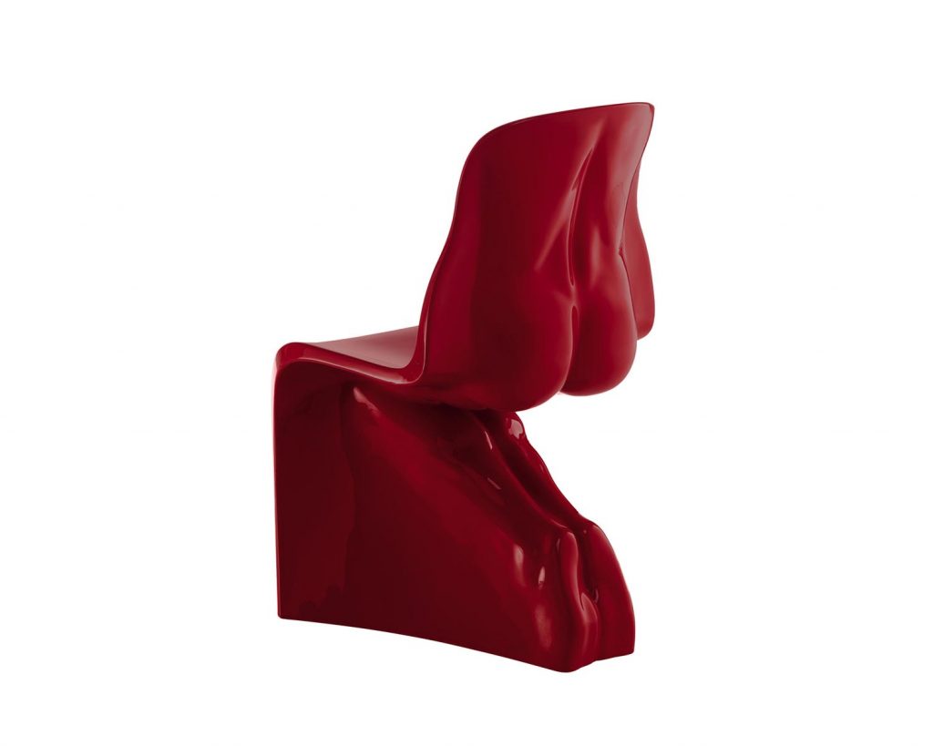 A red color of Him and Her against a white background