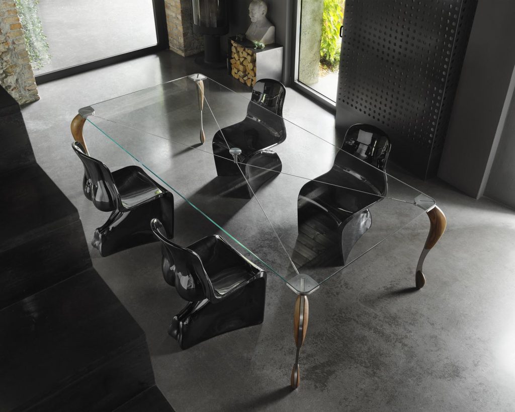 Four Him and Her surrounding a glass table