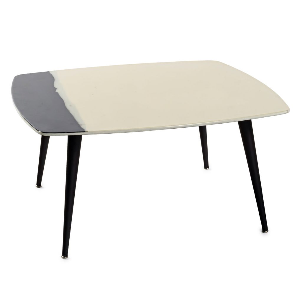 coffee table made of white lacquered wood with a gray finish in a white background