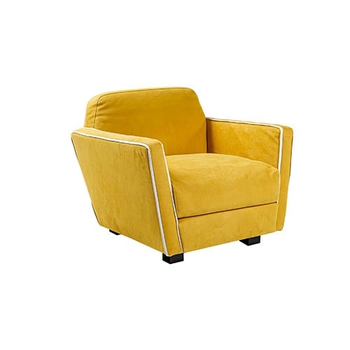 Capri in yellow leather in front of a white background