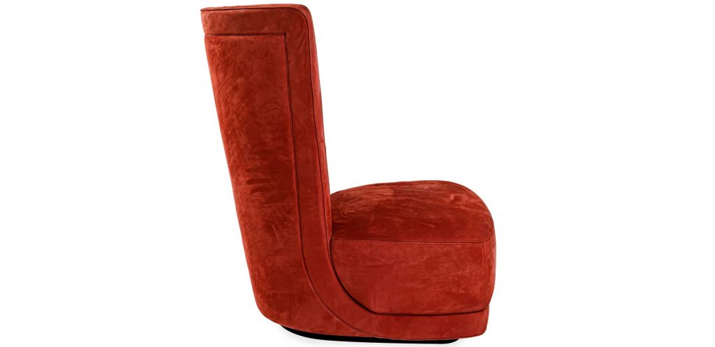 Etienne Bergere in a red leather side view in front of a white background