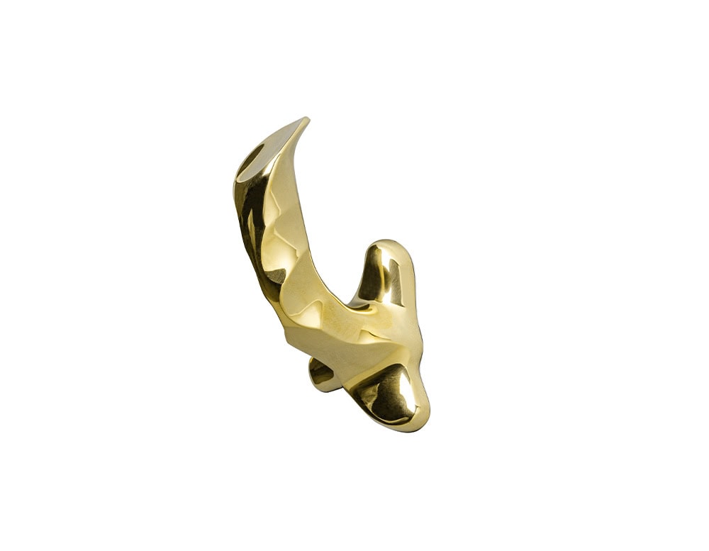 A Gaudí Door Knob in polished brass, with an organic, fluid shape and a smooth surface that catches the light.